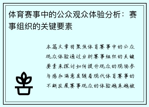 体育赛事中的公众观众体验分析：赛事组织的关键要素